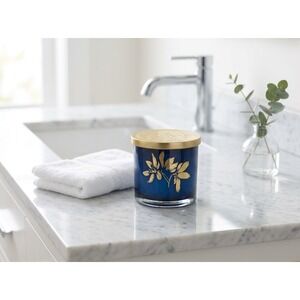 Bellevue Luxury Candles Vanilla & Cashmere Blue Gold Jar 14oz Single Wick 029518